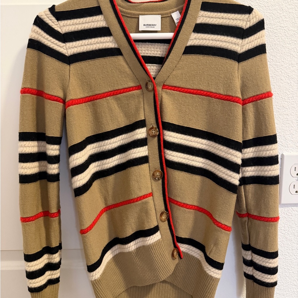 Burberry Icon Stripe Wool Cashmere Cardigan kids size 14Y